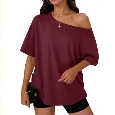 Womens 2-piece Fashionable Casual Set Slant-Neck Top And Shorts  For Loungewear Daily Wear Work Gym Outfit