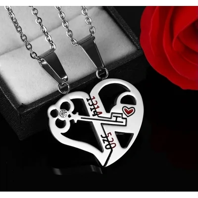Pendant Love Necklace Set Lover Valentine Gifts Stainless Steel Chain Necklace