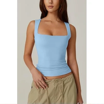Summer Square-neck Tank Vest Ins Fashion Slim Solid Sleeveless Tops For Women Clothing