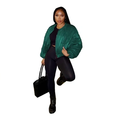 Women's Solid Color Cool Girl Baseball Jackets Round Neck Zipper Vintage Bomber Jacket Autumn Casual Female Bomber Jacket Chic Outerwear