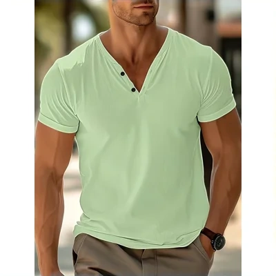 Men's T-shirt Summer Beach Short Sleeve Casual Solid Color Regular Tops