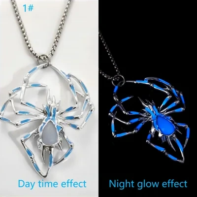 Halloween Creative Stereo Luminous Spider Necklace Jewerly Glowing Night Fluorescence Antique Vintage Glow In The Dark For Men Women Gift Party