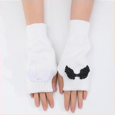 Y2K Gothic Lolita Solid Color Wing Knitted Warm Gloves Arm Gloves For Girls Women Party Daily