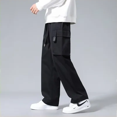 Large Loose Pockets Drawstring Boys Straight Cargo Pants