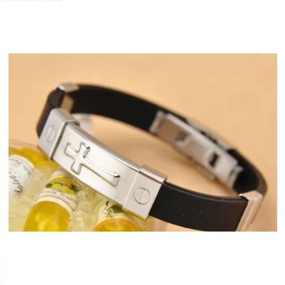 Cross Silicone Titanium Steel Bracelet