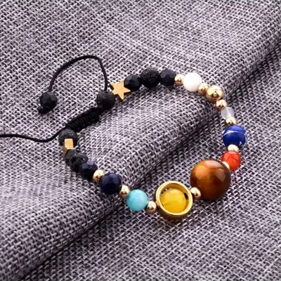 Eight Planets Alloy Bracelet, Natural Stone Bead Bracelet Women Solar System Bracelet Universe Galaxy The Eight Planets Guardian Star Natural Stone