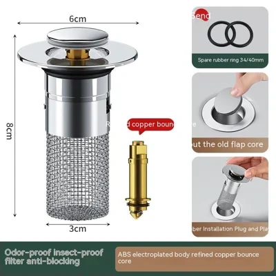 Long Pop-Up Sink Drains Filter Bathroom Press Bounce Basin Plug Stopper Wash Basin Hair Catcher Sink Strainer Kitchen Supplies