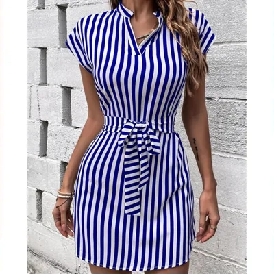 European And American Women's Clothing Sleeveless Striped Lace-up Dress