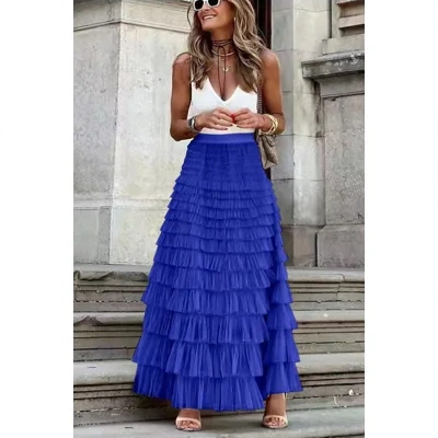 Layered Ruffles Cake Skirt Summer Fashion A Line Swing Mesh Long Skirt Party Dress Women