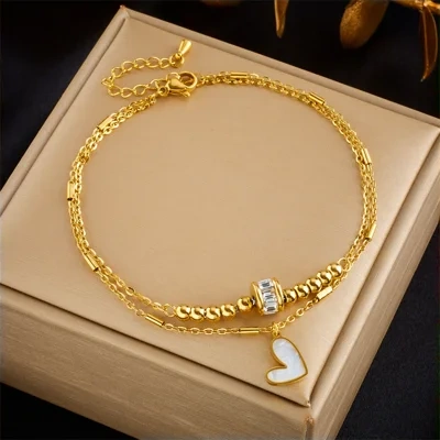 Fashion Jewelry Boho Classic Love Heart Ankle Chain Double Layer Chain Bracelet Anklet Charm Tassel Leg Chain On Foot Chain Women Party Jewelry