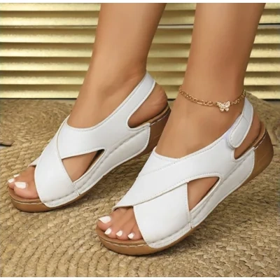 Colorblock-crossed  Wedges Sandals Summer Fashion Fish Mouth Platform Roman Shoes For Women