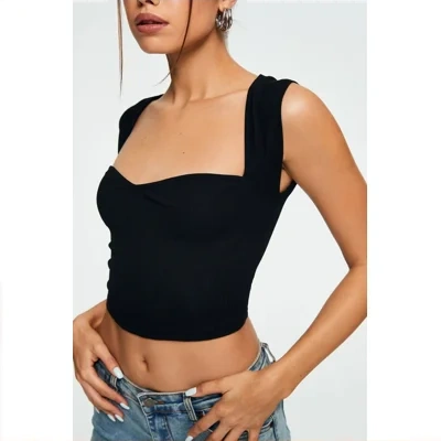 Crop Top Sweetheart Solid Ribbed Sleeveless