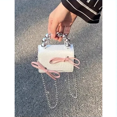 Textured Cute Bow Mini Chain Handbag