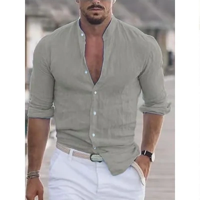 Men's Long Sleeve Shirt With Button Casual Solid Color Tops For Spring Autumn