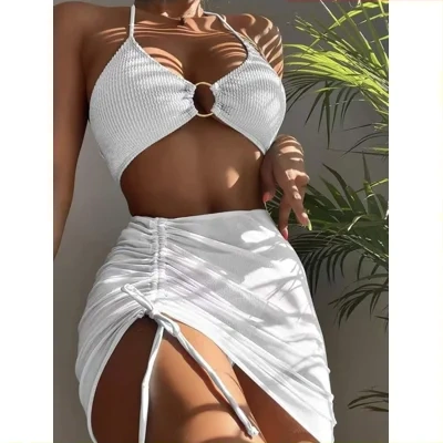 3pcs Halter Bikini Summer Fashion Personalized Three-point Beach Swimsuit For Women