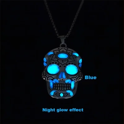 Halloween Luminous Skull Necklace With Day Of The Dead Lotus Pattern Personality Clavicle Necklace Fashion Jewelry Accessories