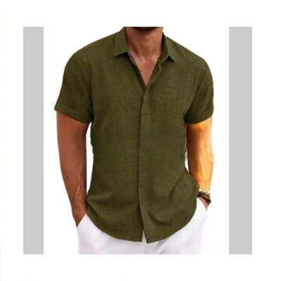 Men's Solid Color Loose Linen Short-sleeved T-shirt