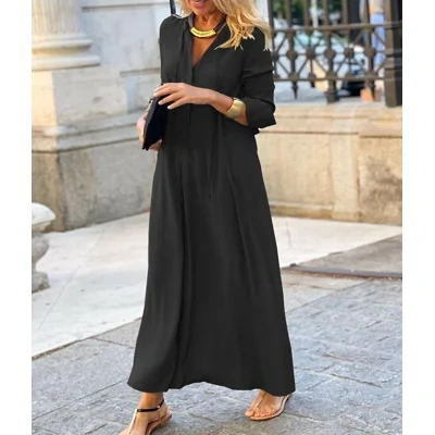 Long-sleeved Shirt Dress Fashion Loose V-neck Long Dresses Spring And Autumn Clothing For Women