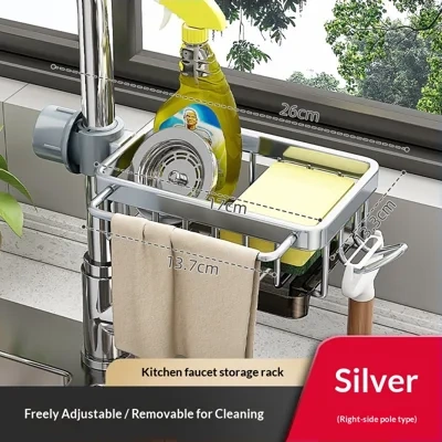Kitchen Space Aluminum Sink Faucet Storage Rack Dishwasher Vegetable Sink Supplies Household Drain Basket Bathroom Accessories