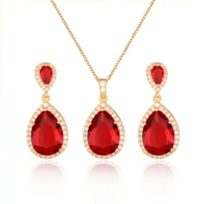 Bright Big Zircon Water Drops Necklace Eardrops Suit Bride Wedding Jewelry Simple Graceful