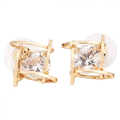 Square zircon earrings Tic-Tac-Toe Hollow Copper Earrings
