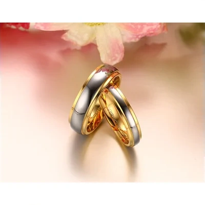 Tungsten steel couple gold ring Europe and the United States wind engagement ring fashion ring
