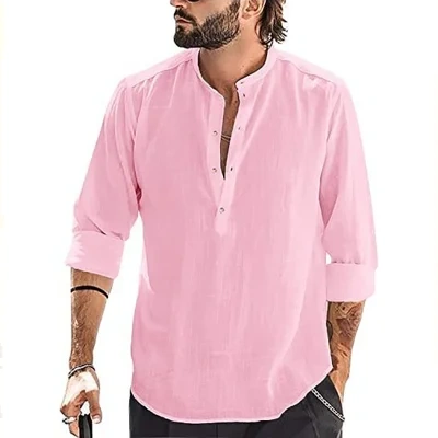 Men's Casual Stand-up Collar Door Barrel Solid Color Long-sleeved Shirt