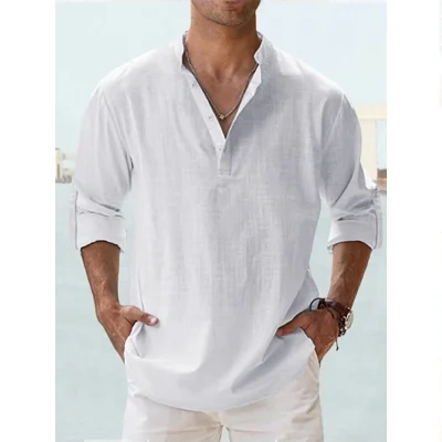 New Men's Casual Blouse Cotton Linen Shirt Loose Tops Long Sleeve Tee Shirt Spring Autumn Casual Handsome Men's Shirts