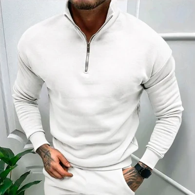 Solid Color Zipper Sweatshirt Men's Autumn And Winter Fleece-lined Long Sleeve Tops