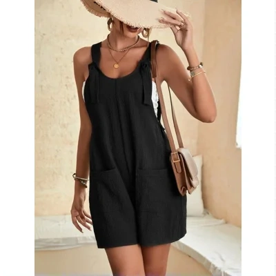Jumpsuits Rompers For Women Summer Comfortable Casual Suspender Shorts Solid Color Overalls With Pockets Pants