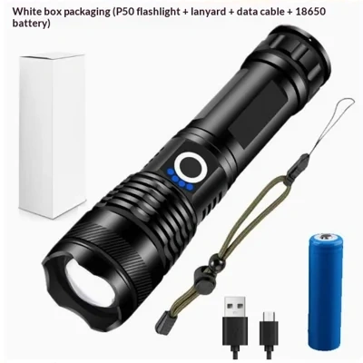 Strong Light Flashlight, Rechargeable, Zoom Power Display, Outdoor Super Bright And Portable