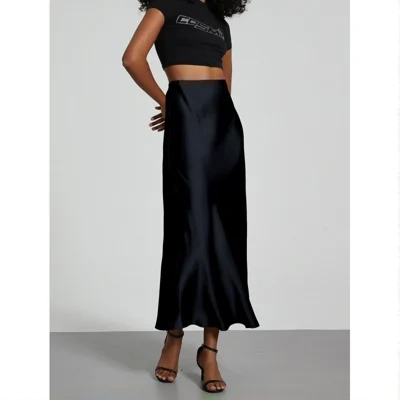 Women's Slim Fit Satin Skirt Fashion Chic Solid Long Skirt