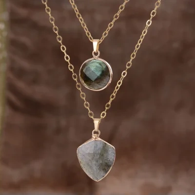 Moonstone Pendant Double Chain Necklace Valentine's Day