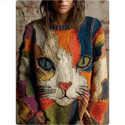 Knitted Women Crew Neck Sweater Loose Pullover Female Jumper Elegant Spring Warm Spring New Year Trendy Christmas Sweater