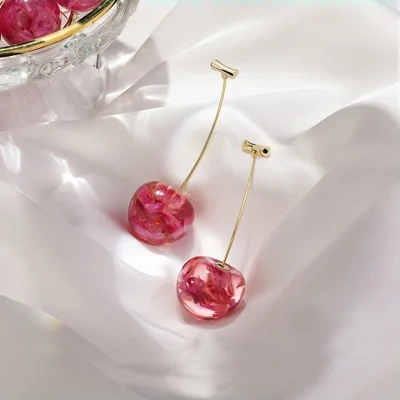 New Net Red Temperament French Dried Cherry Long Sweet And Fashionable Cherry Earrings