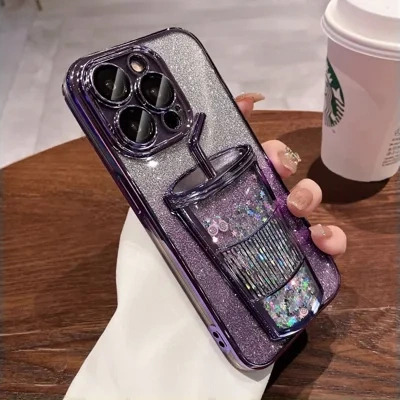 Electroplating Phone Case Three-dimensional Quicksand Cup Soft Shell