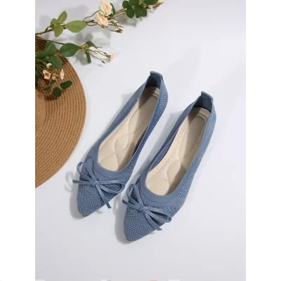 Bow Knitted Loafers Ins Fashion Pointed-toed Flats Shoes For Women
