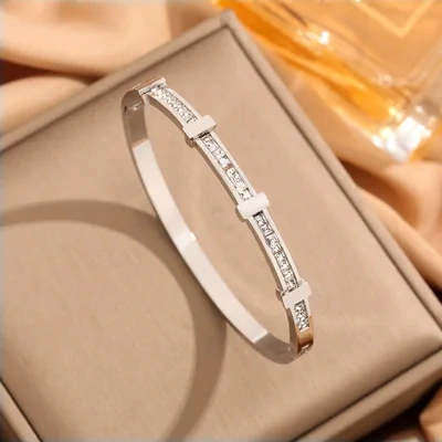 Rhinestone Bracelet Simple Zircon Double Layer Geometric Open Bracelet Jewelry