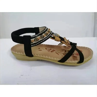 Large Size Flat Sandals Flower Rhinestone Sandals Beach Shoes