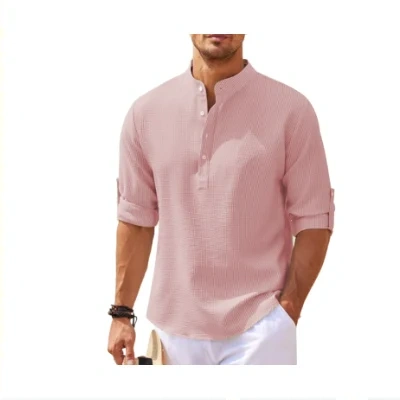 Stand Collar Button Shirt Summer Pineapple Texture Shirt Casual Top Men's Clothing
