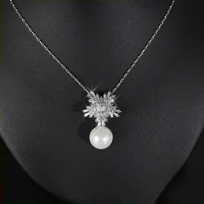 Korean temperament luxury high-grade pearl necklace earrings set with zircon jewelry micro all-match fashion bride