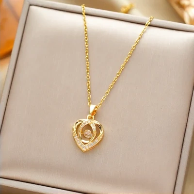 Fashion Dancing Love Necklace With Rhinestones Personality Creative Clavicle Chain Heart-shaped Necklace For Valentine's Day Gift