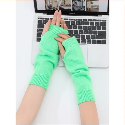 Winter Fashion Candy Color Neon Solid Long Knit Fingerless Thermal Gloves Arm Warmer For Girls Women