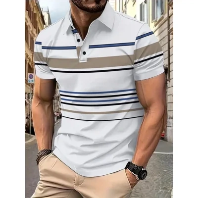 Men's Striped Short Sleeve Summer Business Casual Loose T-shirt