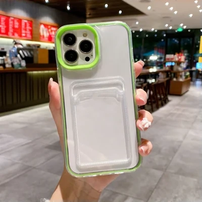 Simple Solid Color Three In One Transparent Card Insert Phone Case