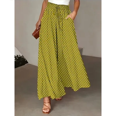 Polka Dot Print Trousers Fashion Loose Elastic Waist Wide-leg Pants Women's Clothing