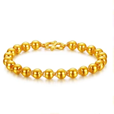 Men's round bead bracelet with 24k gold imitation