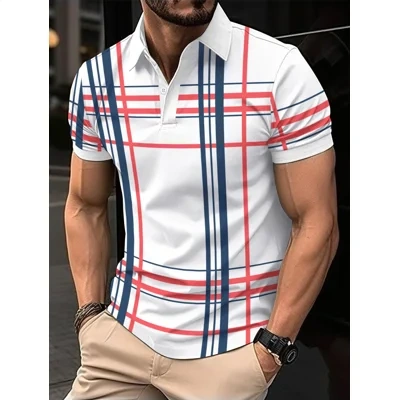 Men's Printed Lapel Button Sport Short Sleeved Shirt