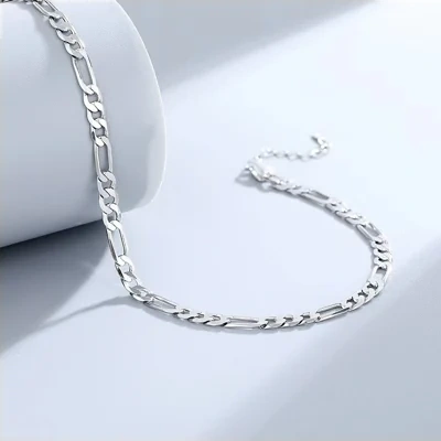 S925 Sterling Silver Anklet Figaro Bracelet Hip Hop Child And Mother