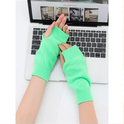 Candy Color Fluorescent Knit Short Solid Color Halloween Gloves Arm Warmer For Party Daily Clubwear